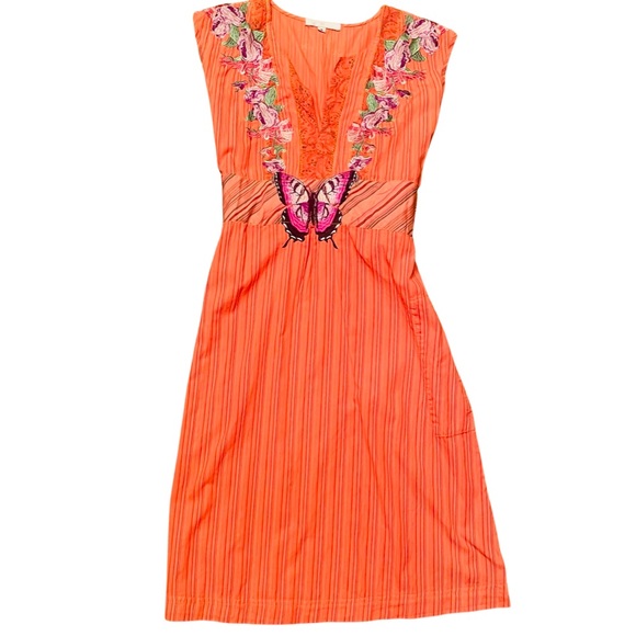 White Label Johnny Was Orange 3 J Workshop Sleeveless Dress with Large Butterfly - Picture 2 of 15
